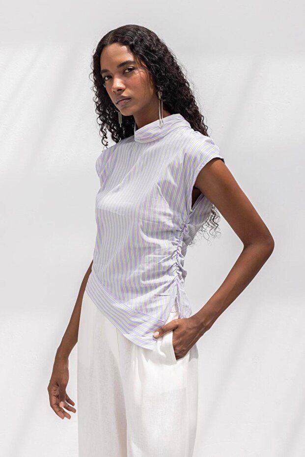 Asimetrik Poplin Bluz - 1