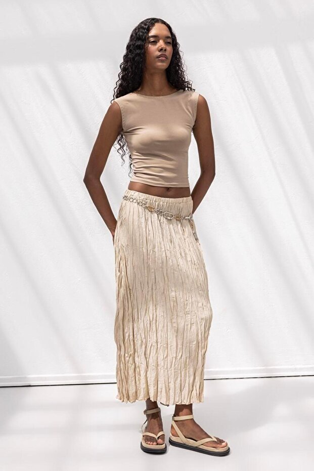 Crashlı Midi Etek - 2