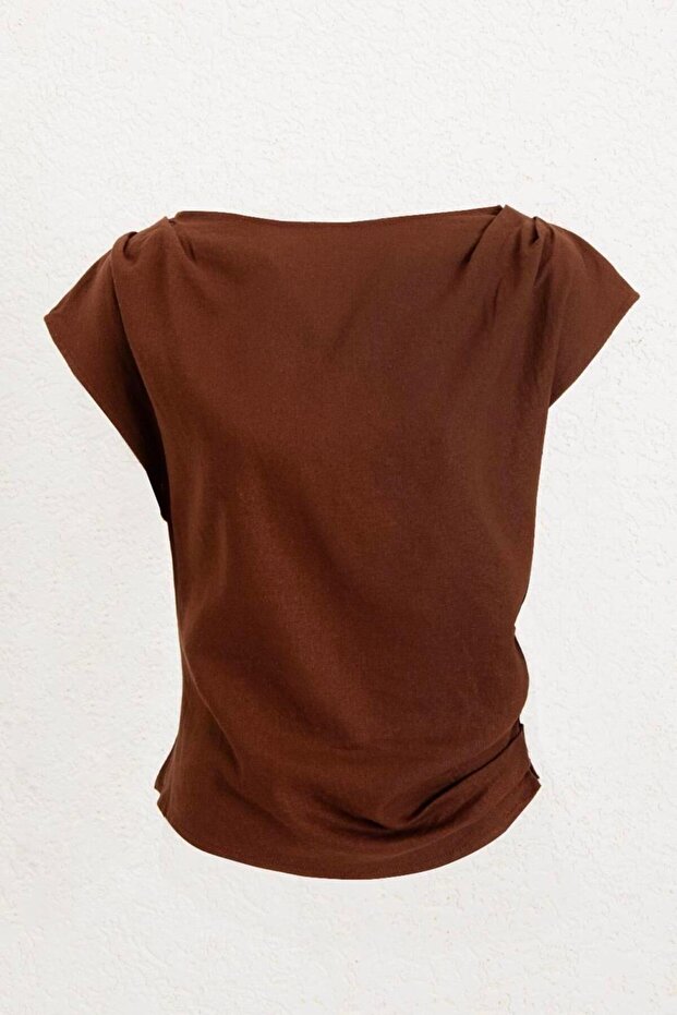 Drapeli Keten Karışımı Bluz - 1