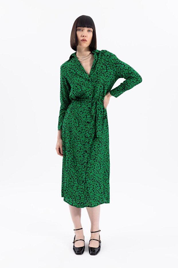 Midi Boy Gömlek Elbise - 1