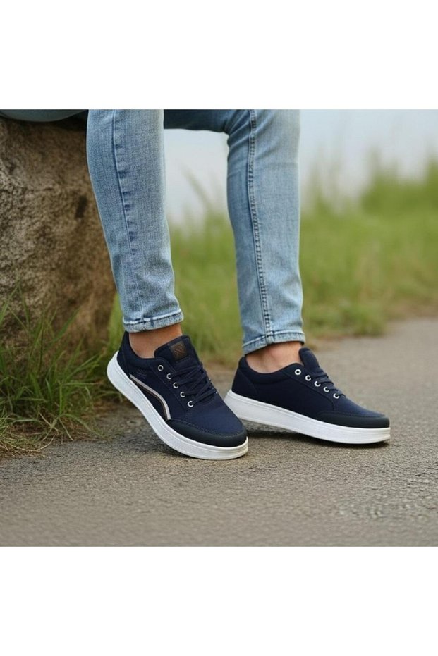 Freemarka 2910 Navy Blue-White Fuspetli Linen Sports Shoes