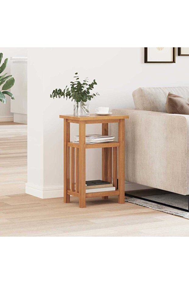End Table with Magazine Shelf 27x35x55 cm Solid Oak Wood
