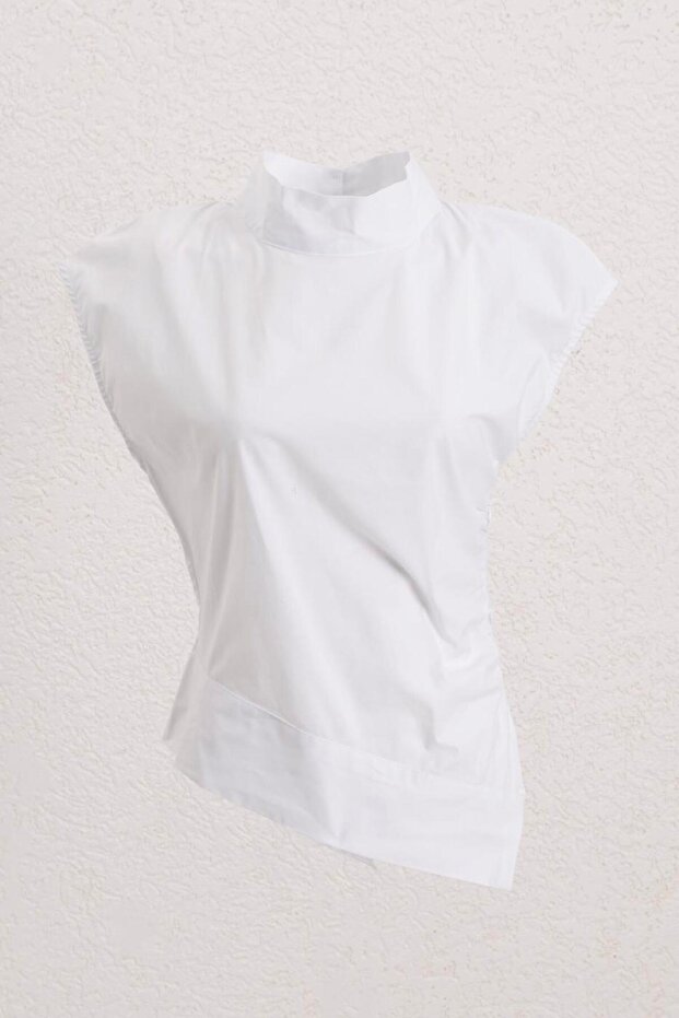 Asimetrik Poplin Bluz - 1