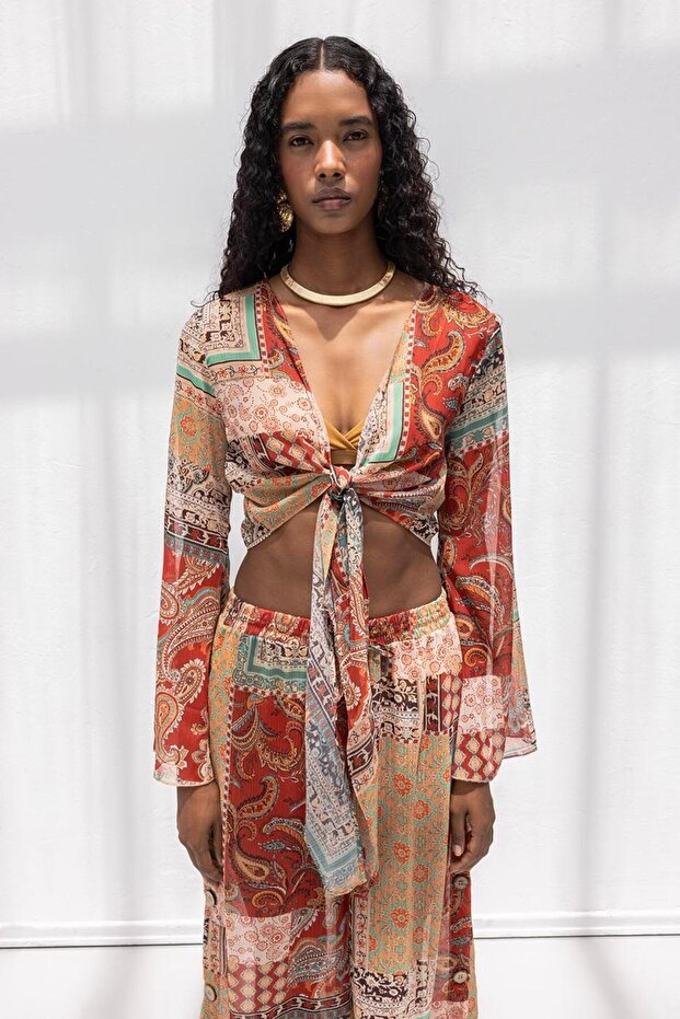 İspanyol Kollu Bağlamalı Bluz - 4