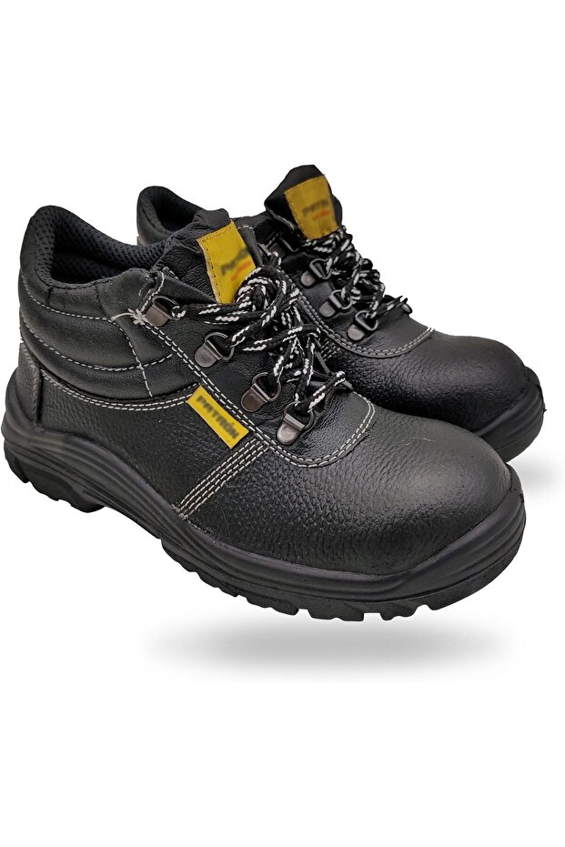 Safety Work Boots, Steel Toe Cap, Black Leather, Industrial Construction Shoes with N