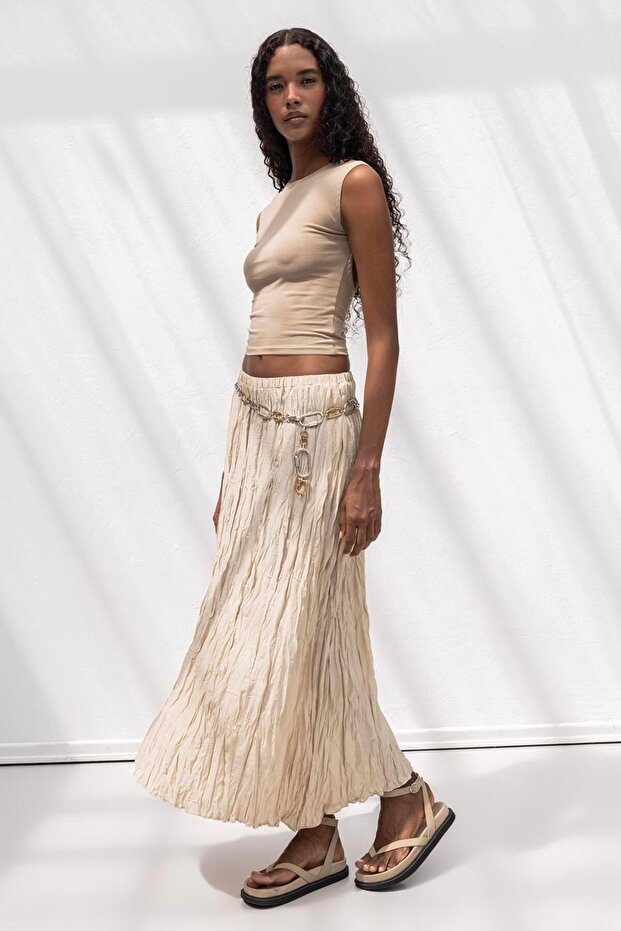 Crashlı Midi Etek - 1