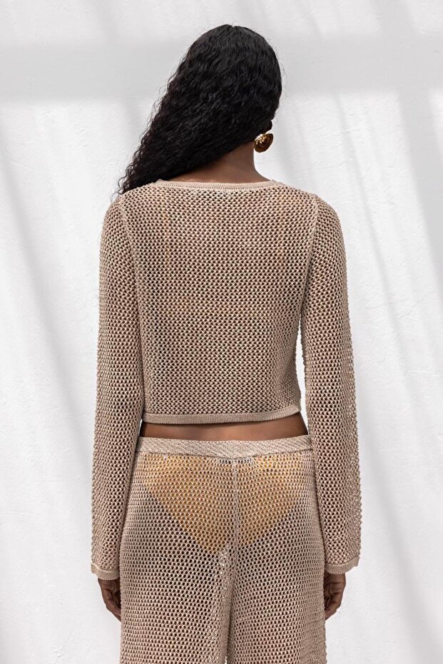 Simli Crop Plaj Örgü Bluz - 7