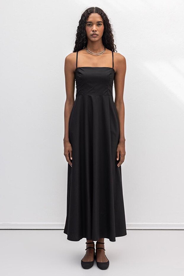 Askılı Volanlı Midi Elbise - 2