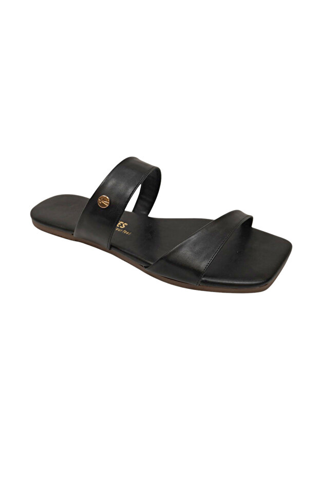 Women's Square Toe Black Thick Banded Stylish Daily Wear Slipper