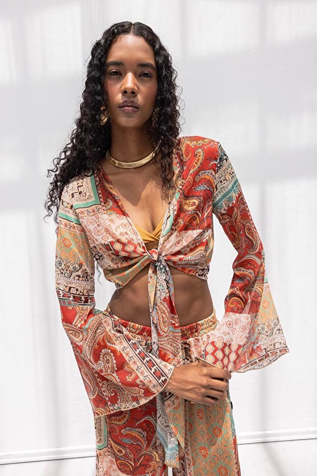 İspanyol Kollu Bağlamalı Bluz - 3