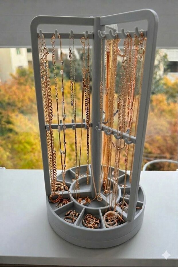 Rotating Jewelry Organizer Stand Necklace Earrings Bracelet Organizer Desktop Display