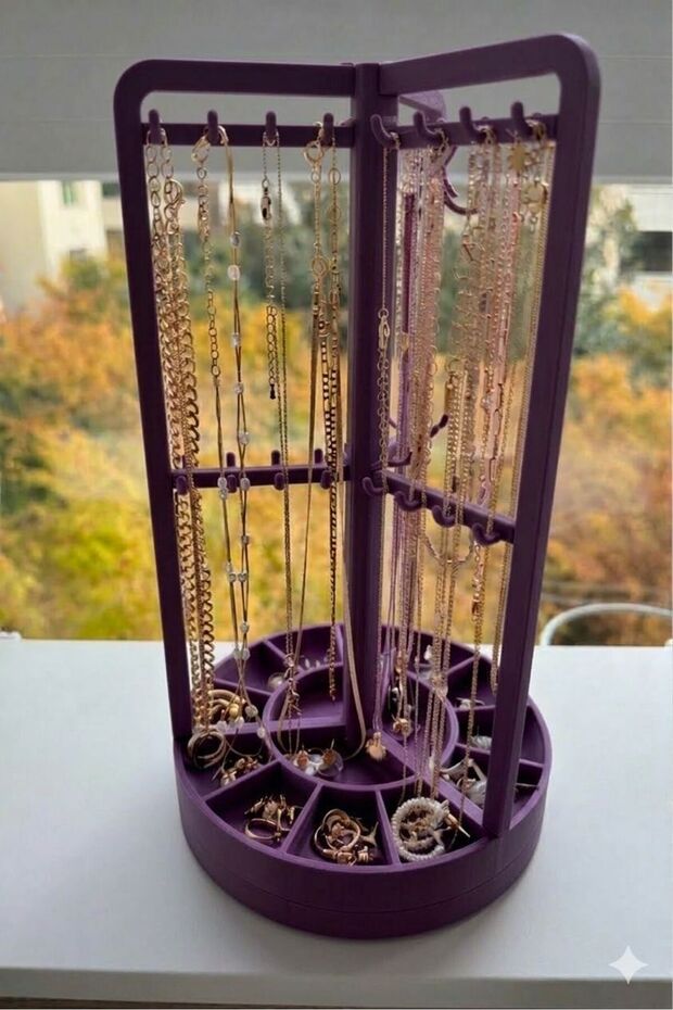 Rotating Jewelry Organizer Stand Necklace Earrings Bracelet Organizer Desktop Display