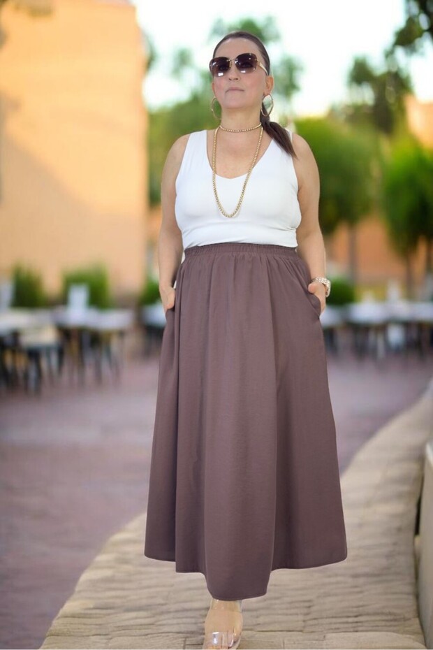 Elastic Waist Double Pocket Buy Pocketed Get Modal Plus Size Flared Skirt