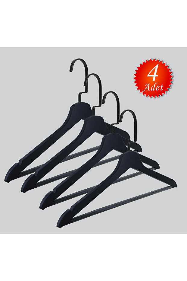 Wooden (Black Hook Lama) Bar Hanger for Shirts and Trousers, Black Color, 4 Pieces