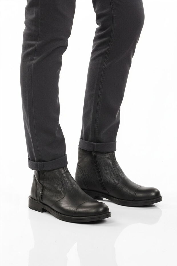Black Genuine Leather & Fur Men's Boots