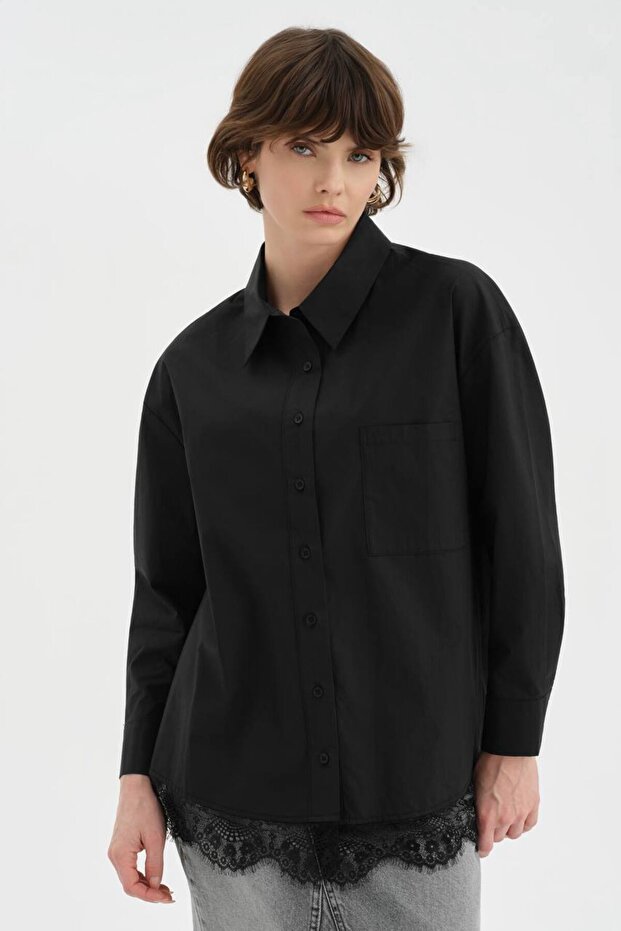Women's Skirt End Lace Detailed Long Sleeve Design Shirt