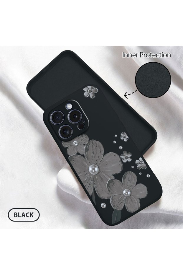 iPhone 15 Pro Compatible Floral Print Liquid Silicone Case, Full Protection, Soft and Comfortable, High Quality