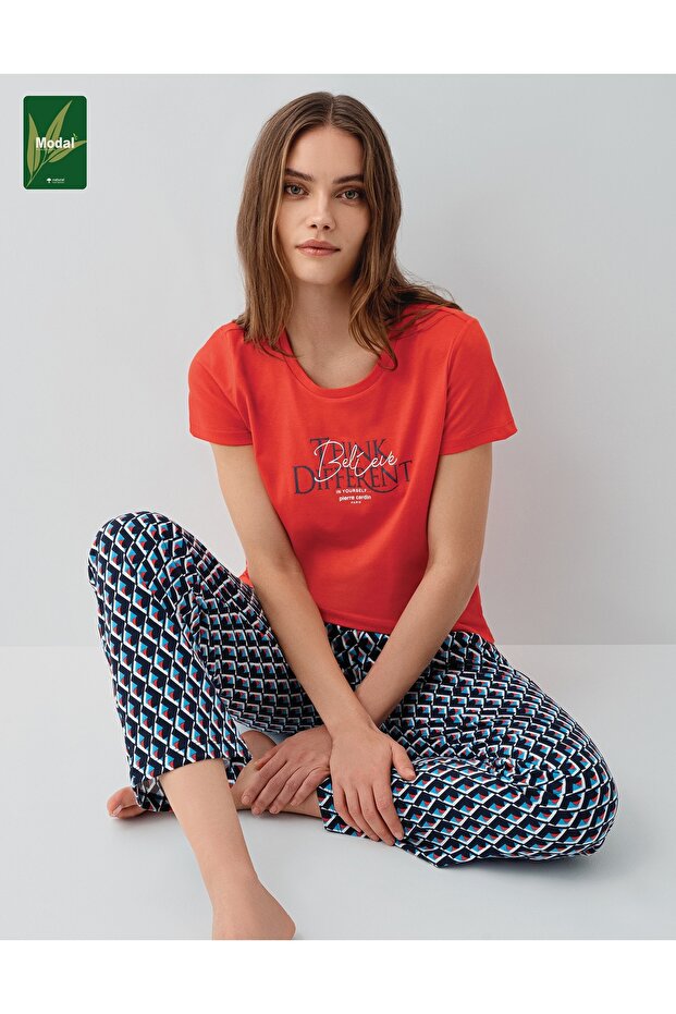 Modal Cotton Piece Short Sleeve Women's Pajama Set with Wide Plus Size Options
