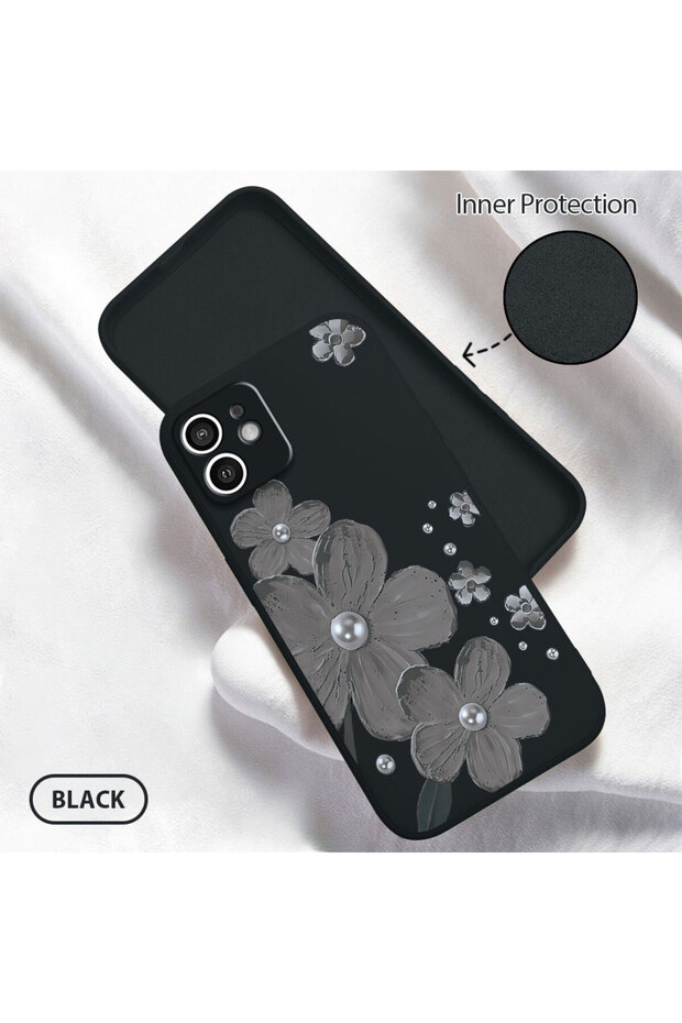 iPhone 12 Compatible Floral Print Liquid Silicone Case, Full Protection, Soft and Comfortable, High Quality