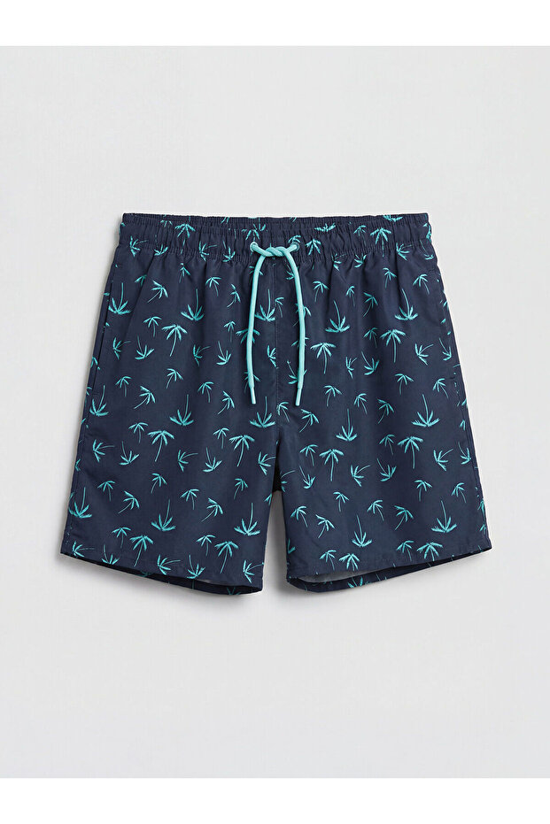 شورت سباحة للرجال من LCW SWIMWEAR باللون الأزرق الداكن قصير الطول بنقشة النخيل