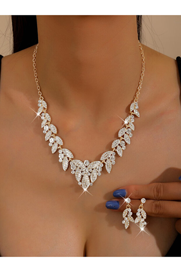 2-Piece Rhinestone Embellished Necklace and Earrings Jewelry Set