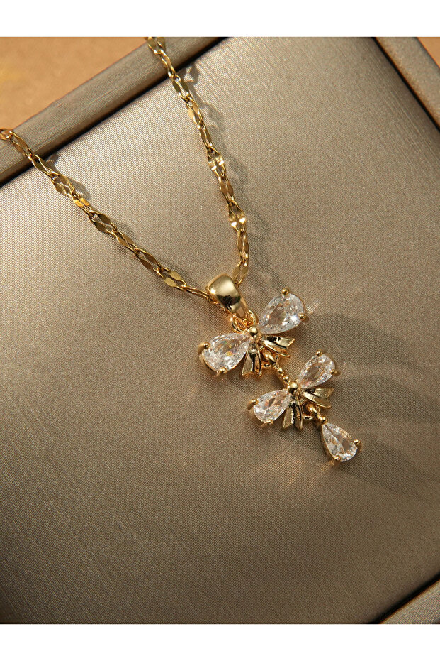 Embellished Bow Drop Pendant Necklace