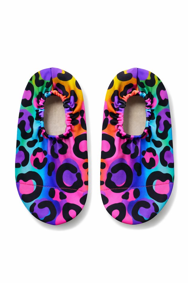 Girl's Non-Slip Sole Sea Shoes Pool Booties Colorful Leopard Patterned