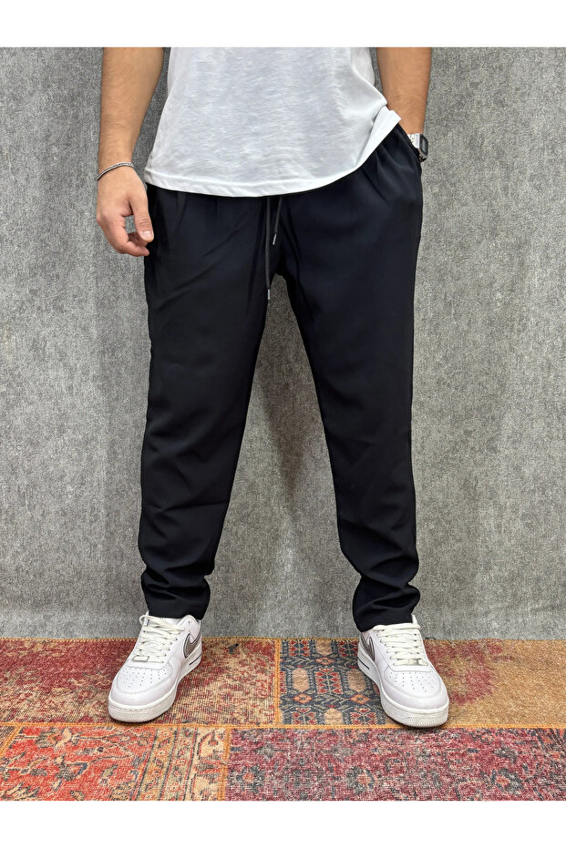 Elastic Waist Double Black Trousers