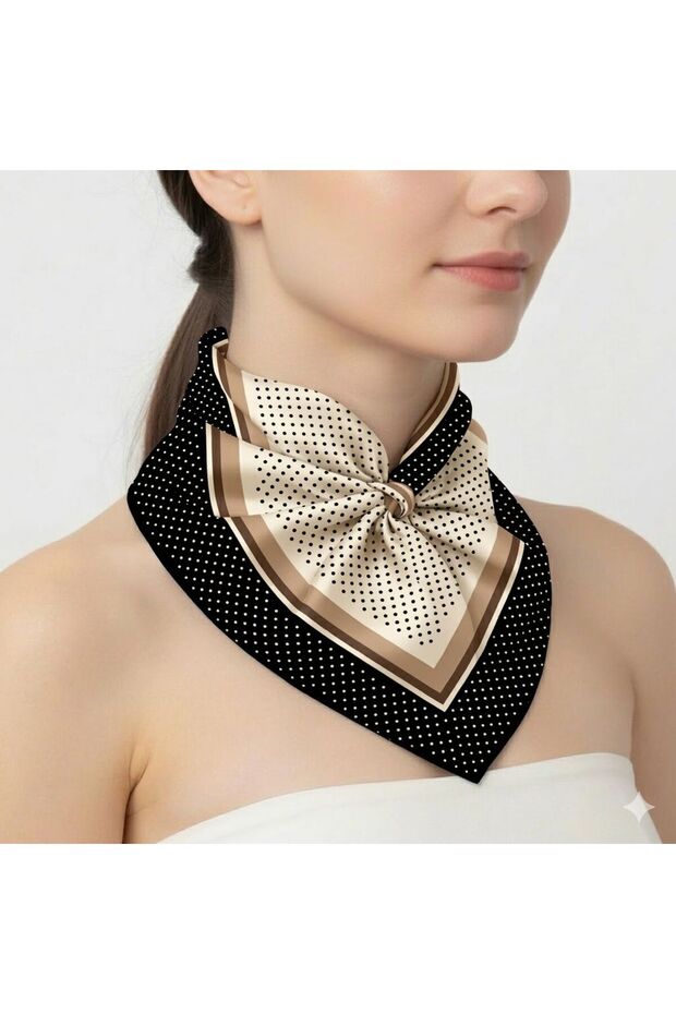 اختر تصميمك: وشاح أسود مخطط منقّط قطعة / باندانا / إكسسوارات 48x48 سم