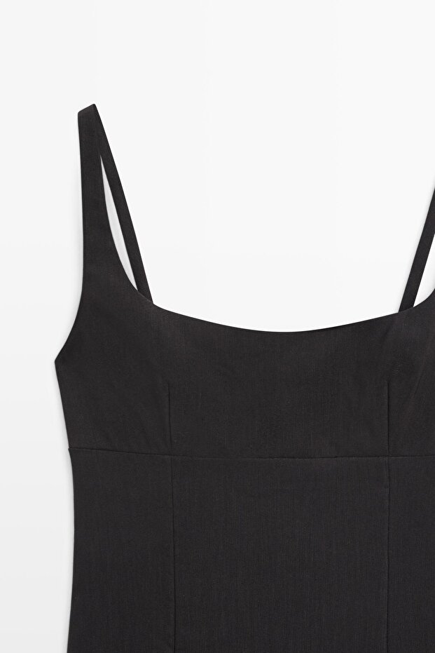 Keten askılı midi elbise - 6