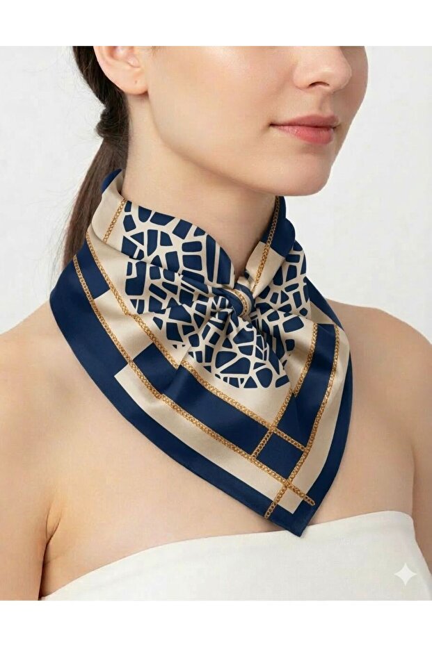 Choose Your Style Navy Blue Mosaic Chain Scarf / Bandana / Accessory 48X48 cm