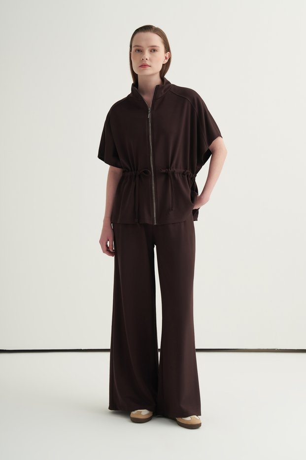 Women's Oversized Vest Wide-Leg Trouser Suit Brown