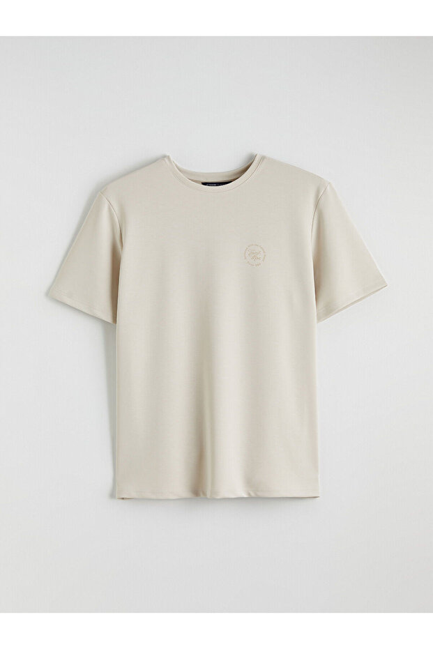 Gray Crew Neck Printed Men's T-Shirt