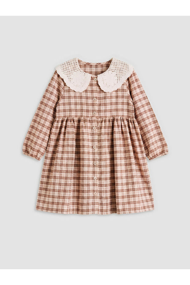 Özmarka New Season Baby Collar Plaid Girl's Dress