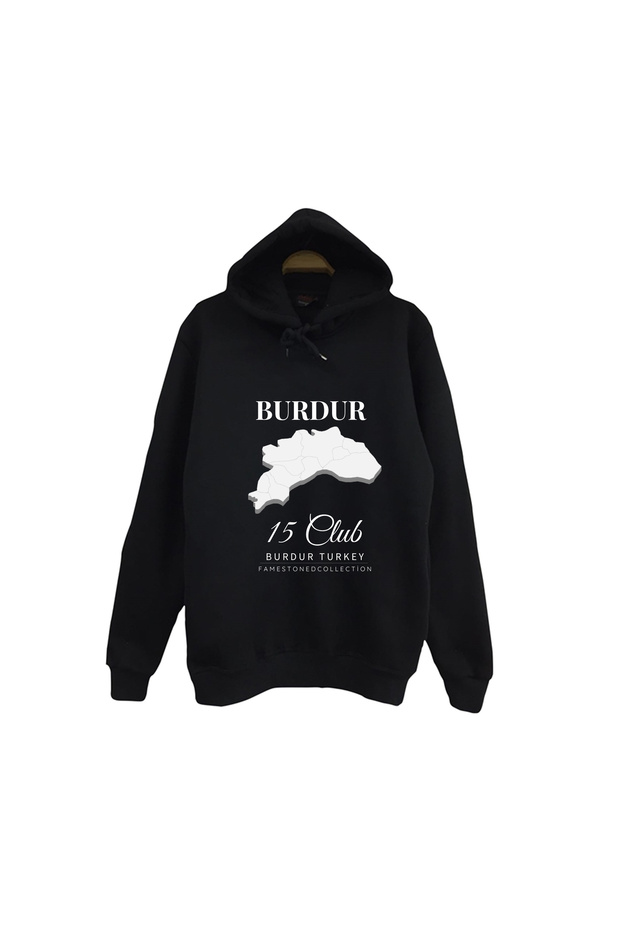 Burdur - 15 - Salda - Sagalassos - Lavanta Printed Unisex %100 Cotton Black Hooded Sweatshirt