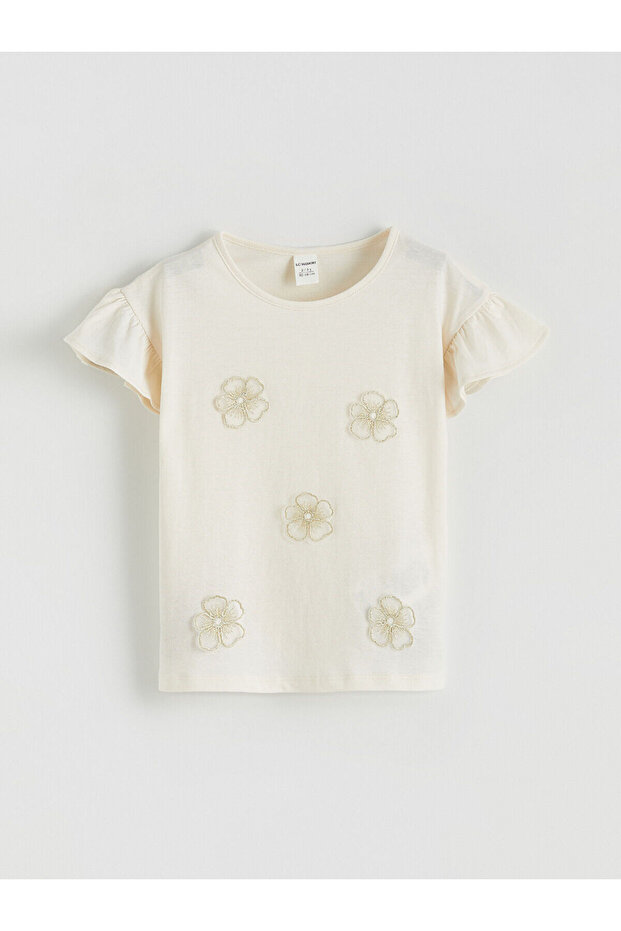 Ecru Bicycle Patterned Girls' T-Shirt from Güli̇s Gi̇yi̇m