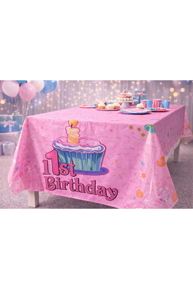 1St Birthday Tablecloth – 1St Birthday Party Tablecloth (Pink)