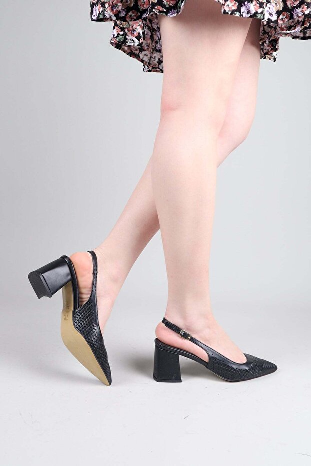 Tuln Laser Open Back Heeled Shoes Black