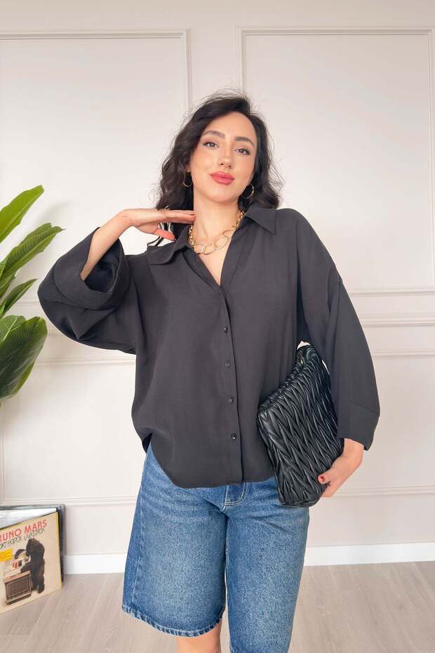 Modal Black Shirt with Single Pleat Detail on the Back