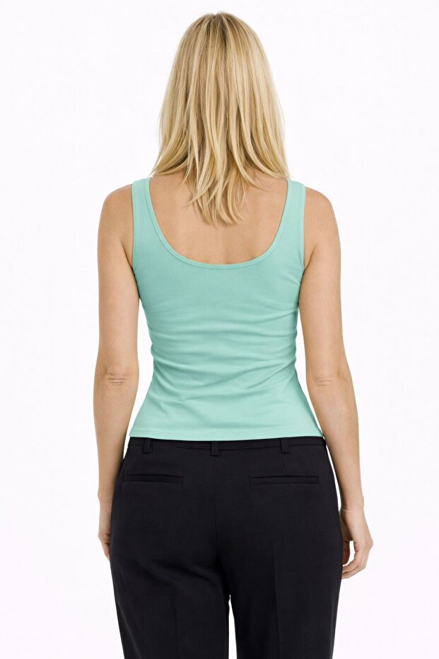 Bluză de damă cu bretele basic scuba din material textil - 2
