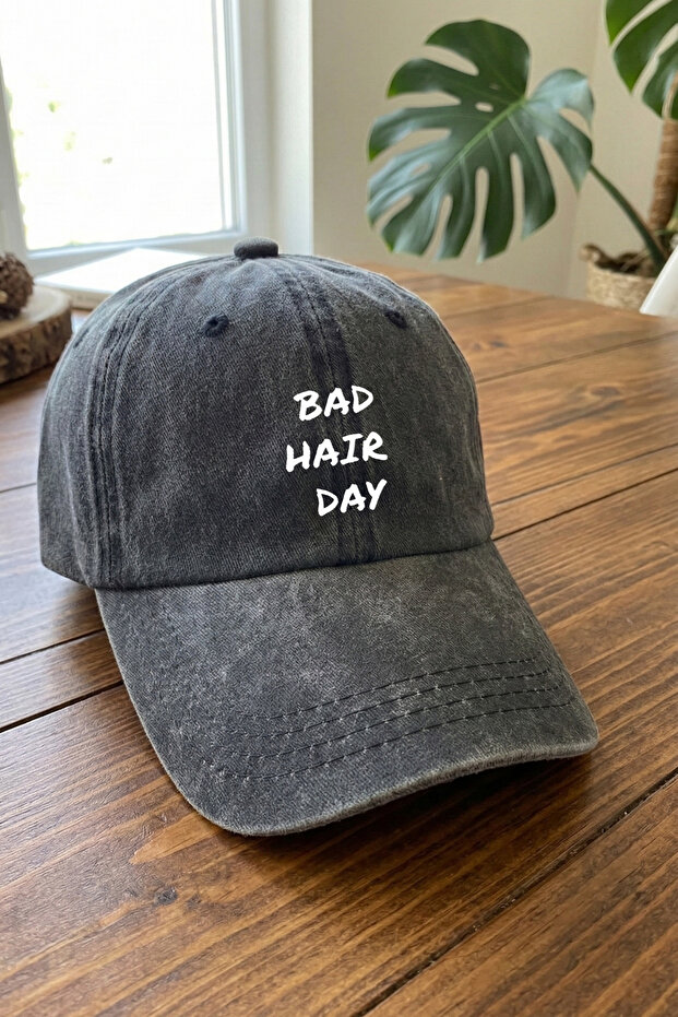 Bad Hair Day Written Washable Unisex Hat - Vintage Metal Buckle Adjustable Printed Baseball Cap