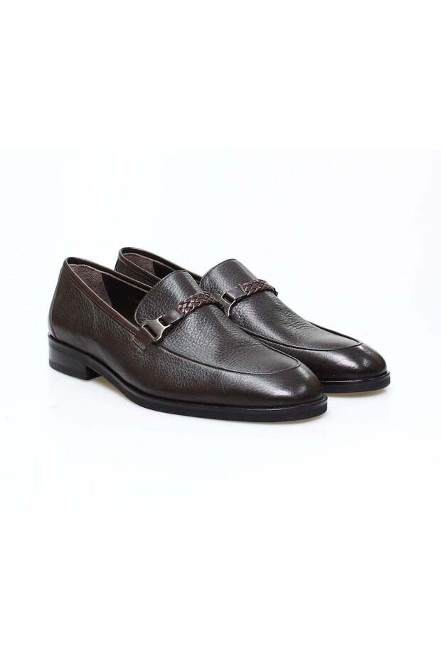 Brown Laceless Genuine Leather Men's Shoes