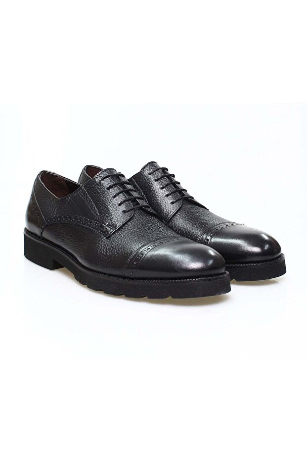 Black Color Lace-Up Genuine Leather Men's Shoes