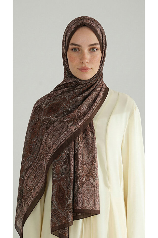 Ethnic Pattern Cotton Shawl - Brown