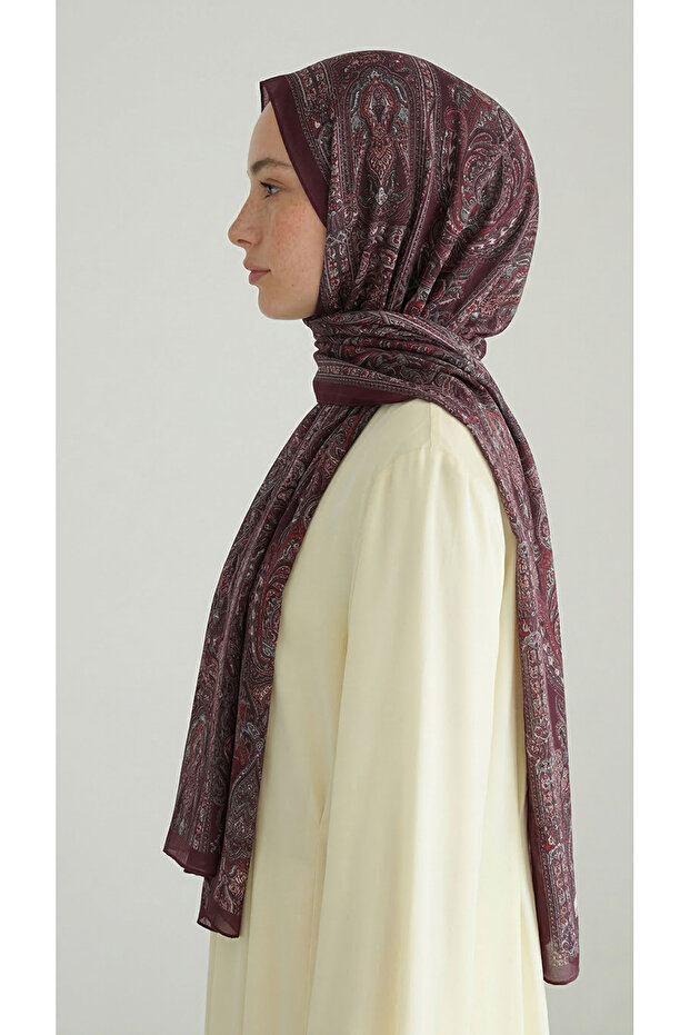 Ethnic Pattern Cotton Shawl - Purple