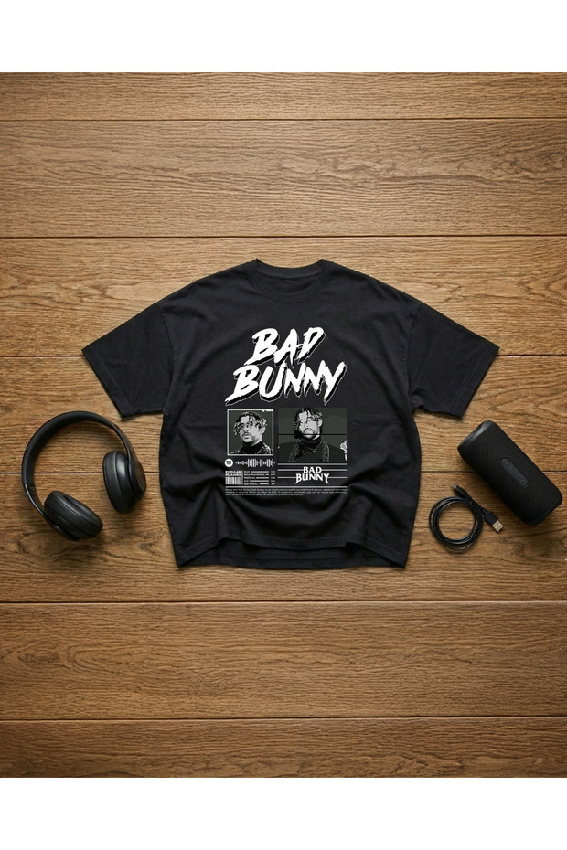 تي شيرت Bad Bunny مطبوع للجنسين 100% مقاس كبير مكون من قطن قطع
