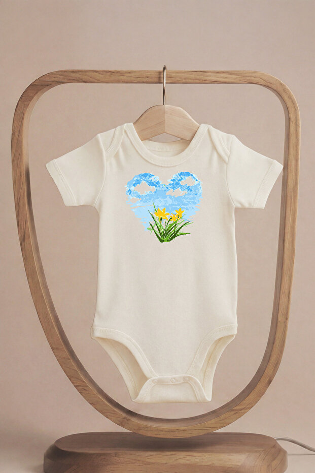 Organic 100% Cotton Pack Blue Sky and Cloud Printed Short Sleeve Snap Fastener Baby Bodysuit
