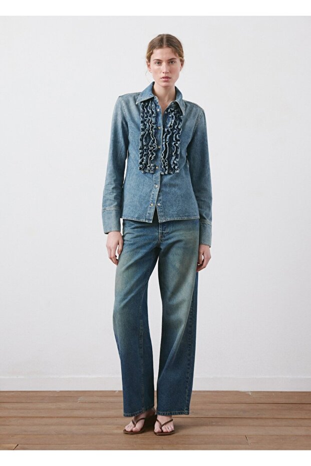 Volanlı denim gömlek - 2