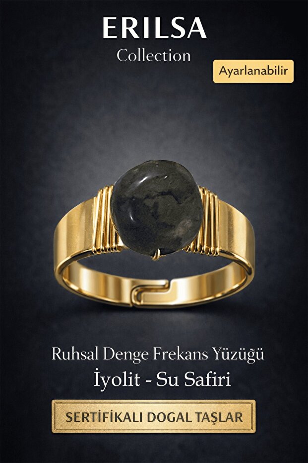 Certified Iolite Water Sapphire Natural Gemstone Ring – Spiritual Balance Frequency Ring Adjustable
