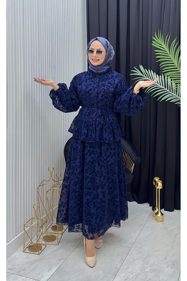 Double Floral Set with a Flocked Skirt, Inside Details a Lined D Lace